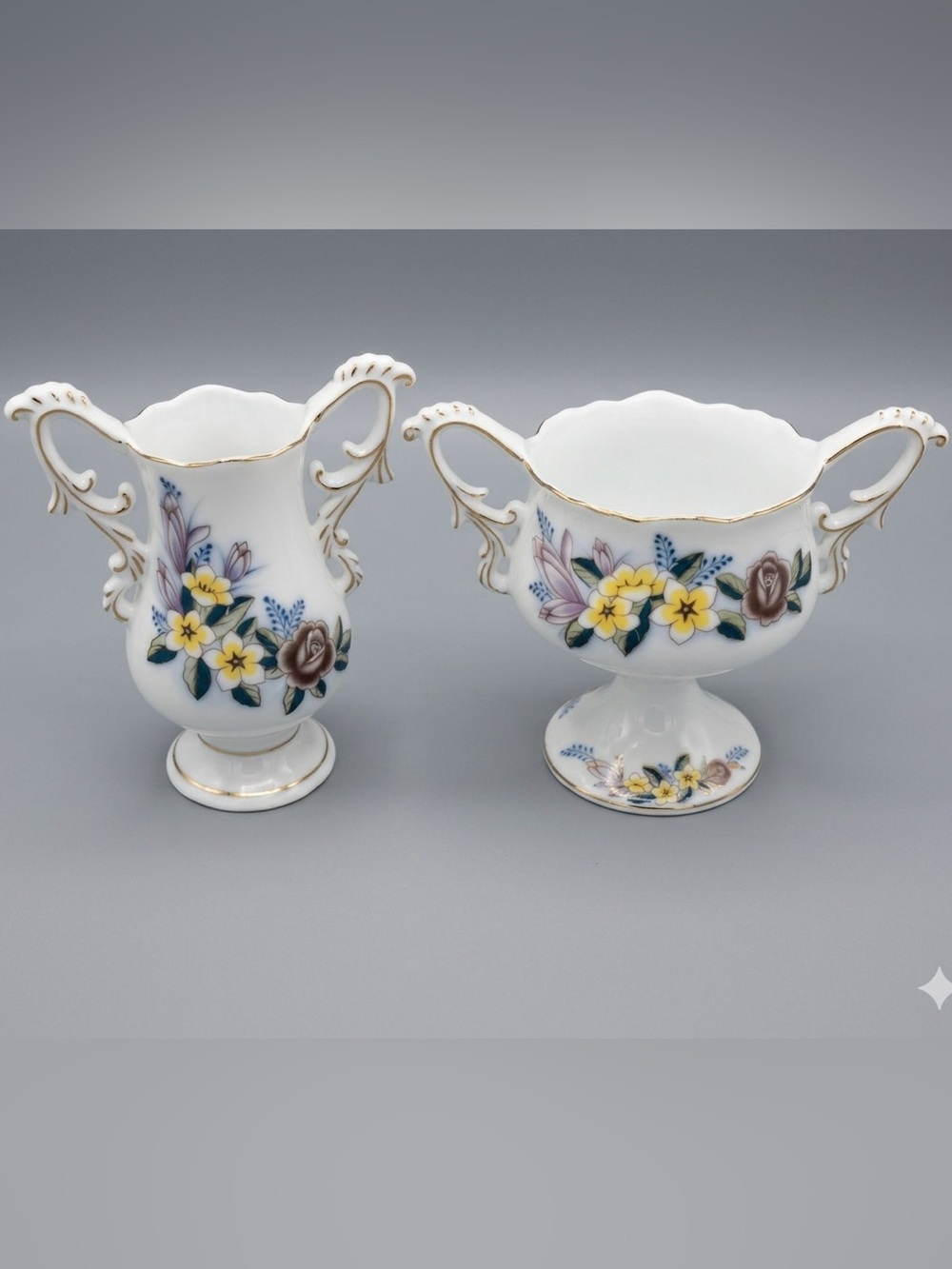 Vintage Hand‑Painted Porcelain Floral Set • Gold Trim • Collectible Décor